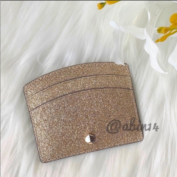 NWT Kate Spade Gold Glitter Card Case - Picture 7 of 10